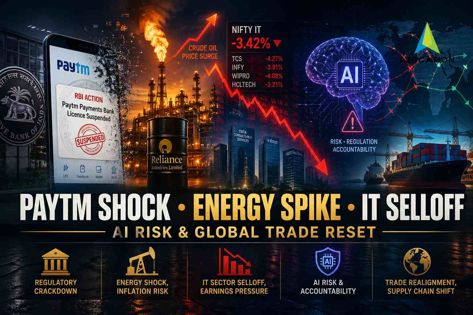 Paytm Licence, RIL Energy Shock, IT Selloff, AI Risk & Trade Reset