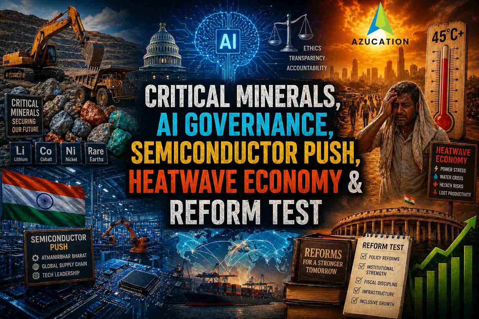 Critical Minerals, AI Governance, Semiconductor Push, Heatwave Economy & Reform Test